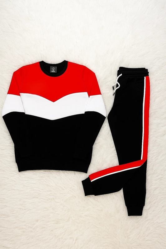 Red, White & Black Color Block Tracksuit | Two-Piece Set (Copy)