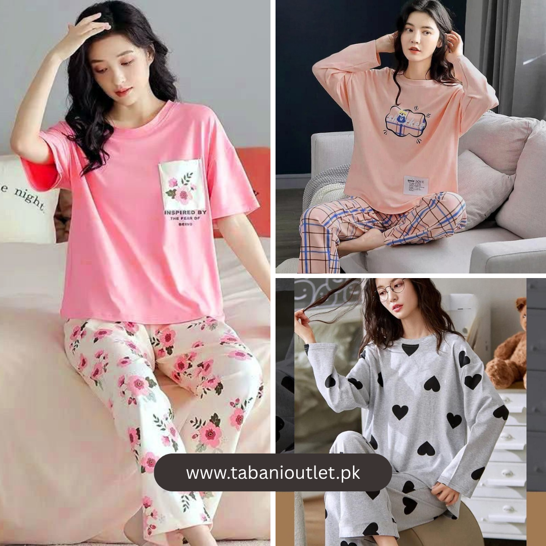 Pack of 3 Women’s Summer PJs (design 2) – Pink Floral, Orange check & grey hearts | Stay Cool & Cute All Season