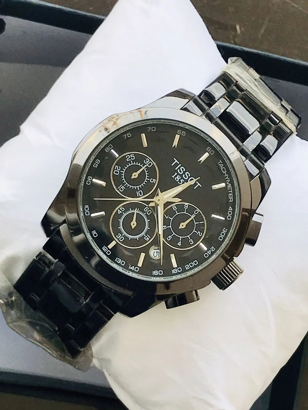 Black chrono working watch