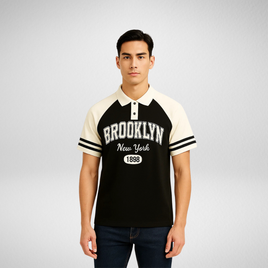 Black Brooklyn 1899 Polo Shirt – Men’s stylish polo t-shirt in Pakistan, premium quality casual wear.