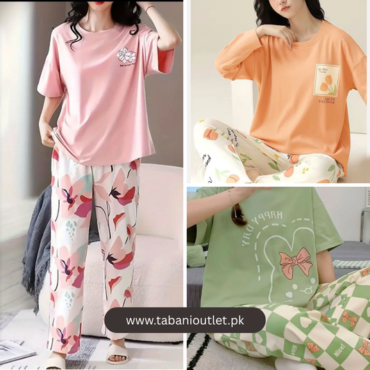Pack of 3 Women’s Summer PJs – Pink Floral, Orange Floral & Pistachio Bear | Stay Cool & Cute All Season