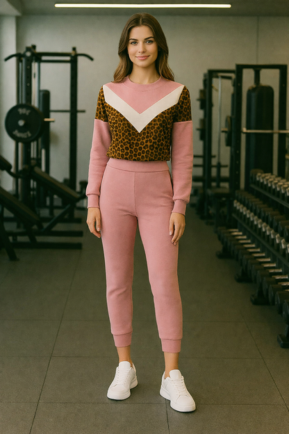 Pink Women’s  Printed Tracksuit Co-Ord Set – Stylish Sweatshirt & Joggers