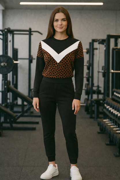 Black Women’s  Printed Tracksuit Co-Ord Set – Stylish Sweatshirt & Joggers