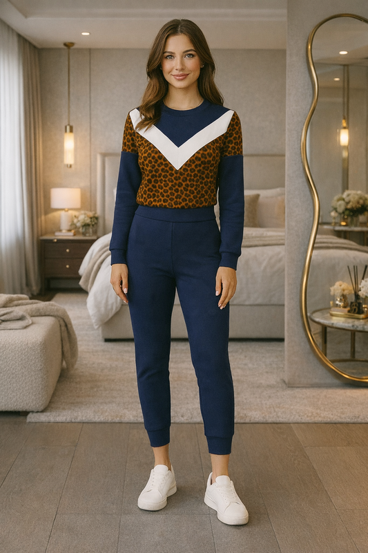 Navy Women’s  Printed Tracksuit Co-Ord Set – Stylish Sweatshirt & Joggers