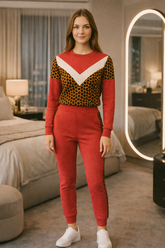 Red Women’s  Printed Tracksuit Co-Ord Set – Stylish Sweatshirt & Joggers (Copy)