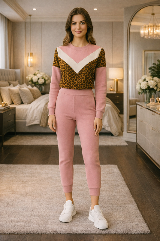Pink Women’s  Printed Tracksuit Co-Ord Set – Stylish Sweatshirt & Joggers