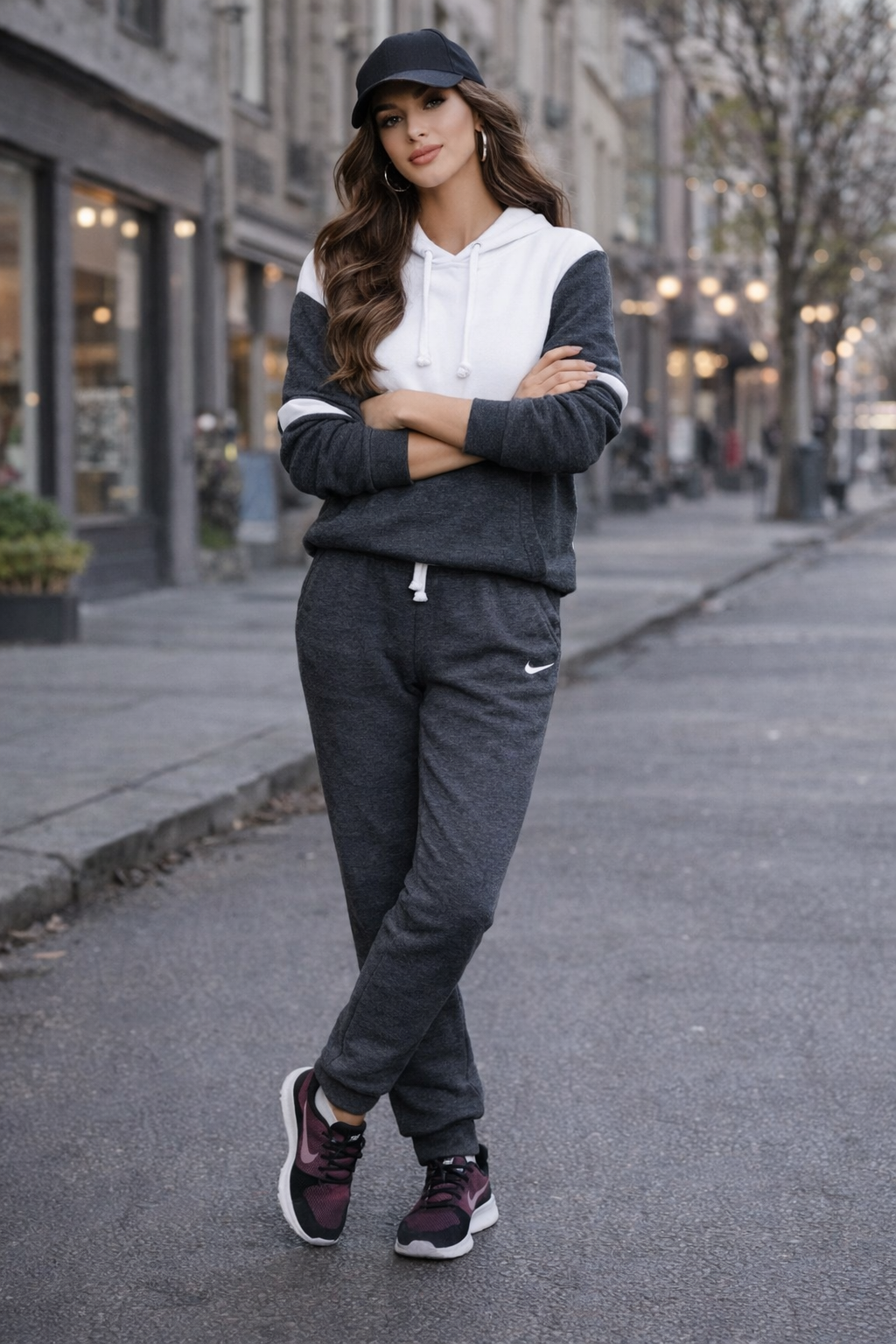 Charcoal black and White Color  Tracksuit | Two-Piece Set