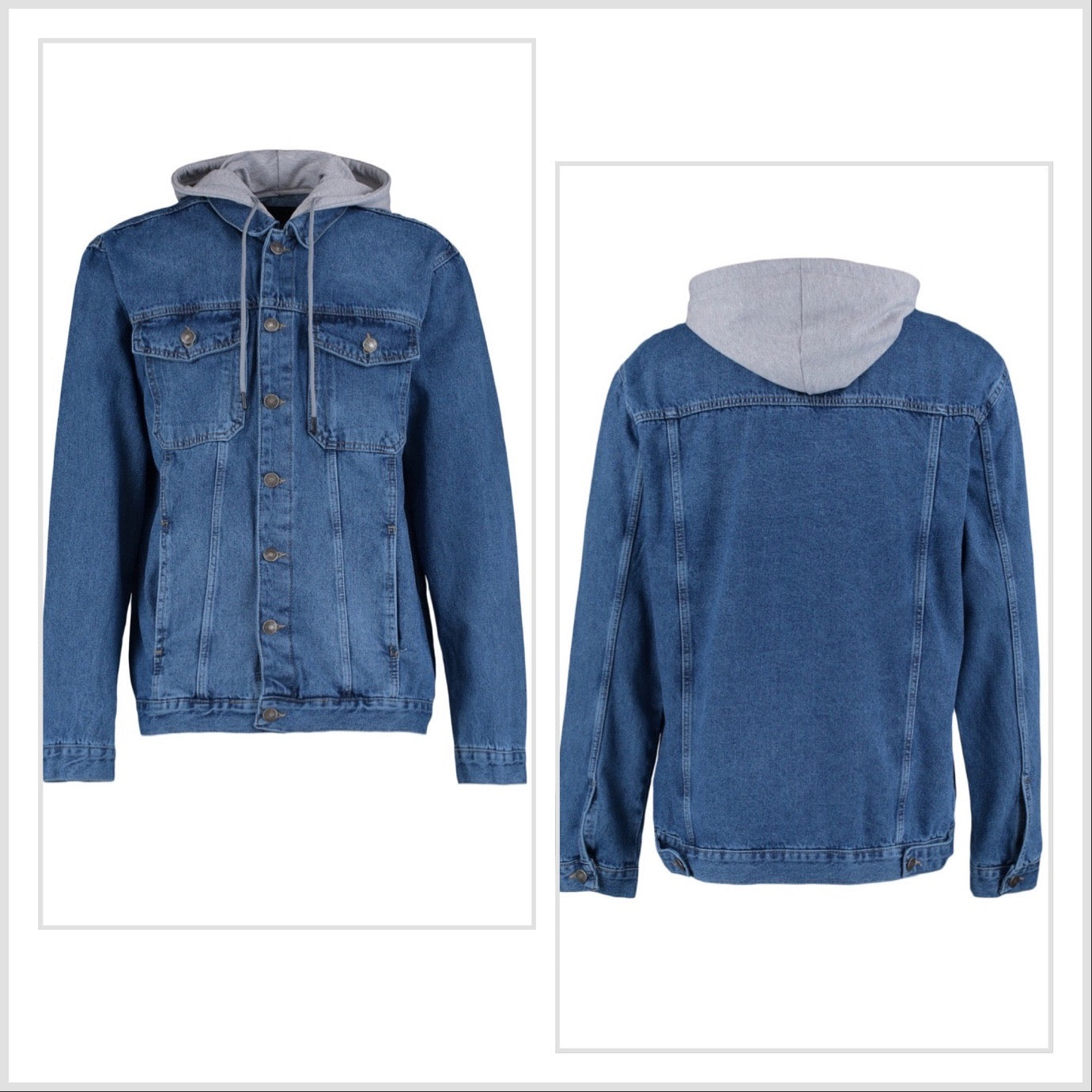 Hooded  Denim Jacket in Classic Blue unisex