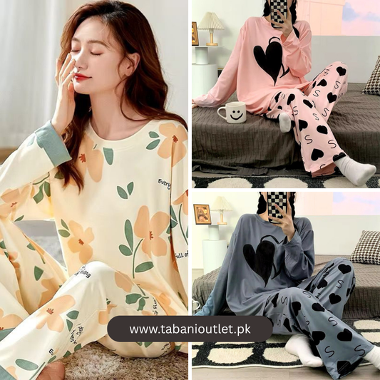 Pack of 3 Women’s Summer PJs (design 6) – Yellow floral, Pink hearts & Grey hearts | Stay Cool & Cute All Season