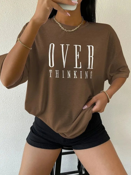 🔥 "Overthinking Club" Brown Drop Shoulder T-Shirt – Relaxed Fit, Street Style Essential