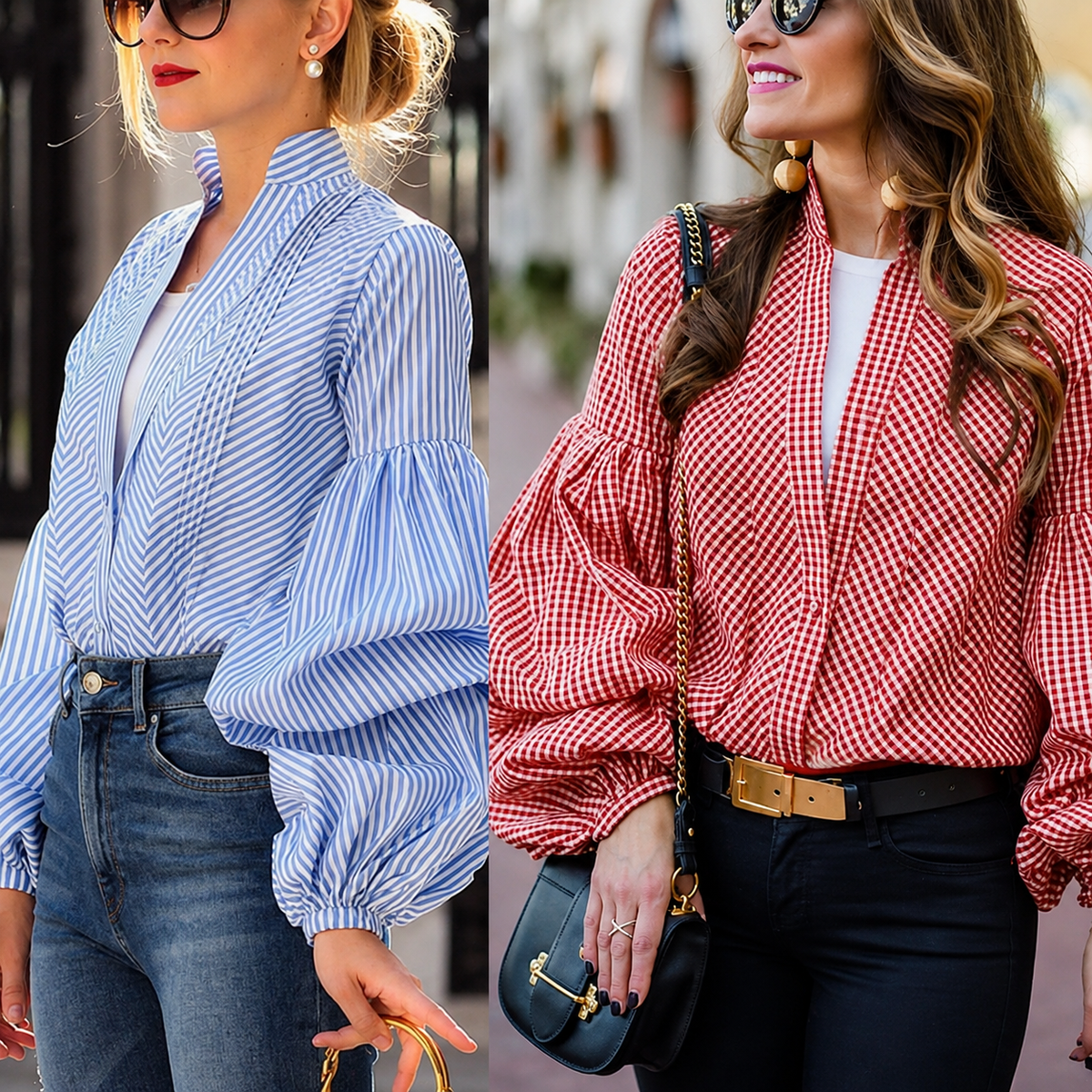 Pink Balloon Sleeve Top for Women |Deep Neck
