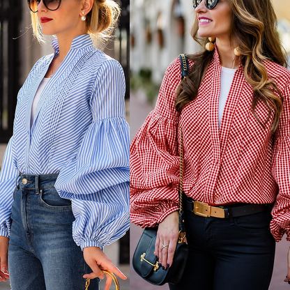 Pink Balloon Sleeve Top for Women |Deep Neck