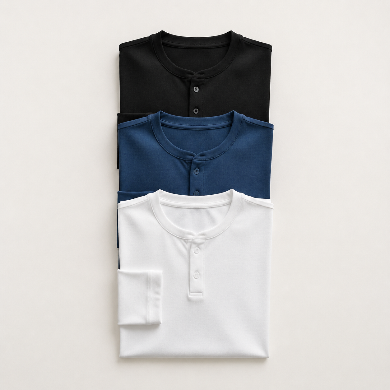 Premium Henley T-Shirt Pack of 3 – Classic Fit Cotton Tees (White, Black, Navy)
