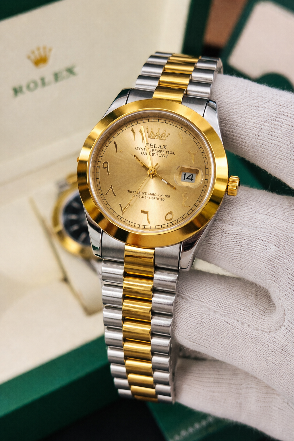 Prestige two tone Chain Golden Arabic Dial  Men’s Watch With Date Display