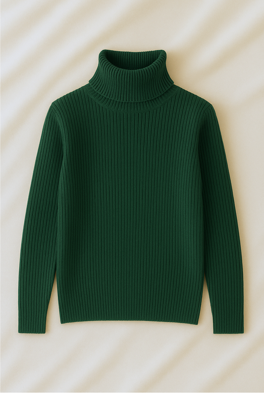 Unisex Bottle Green High Neck Shirt – Casual Winter Outfit