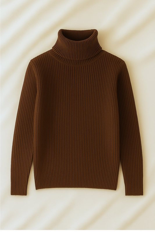 Unisex Dark Brown High Neck Shirt – Casual Winter Outfit