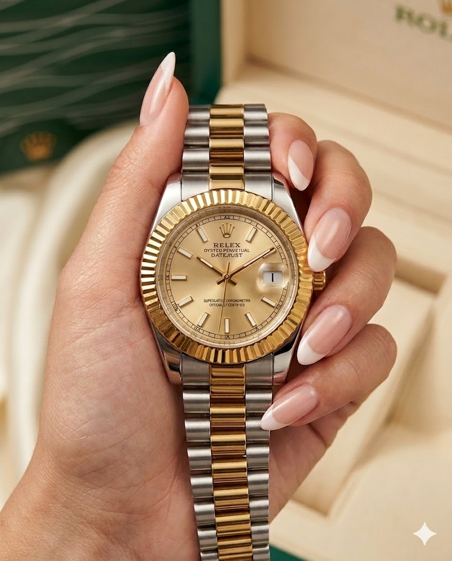 Women two tone Chain Golden Dial  Watch With Date Display