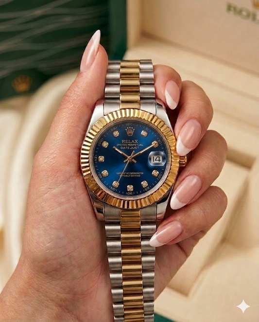 Women two tone Chain Blue Dial  Watch With Date Display