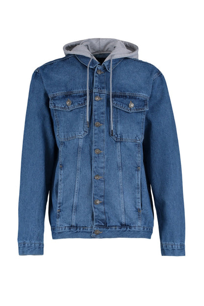 Hooded  Denim Jacket in Classic Blue unisex