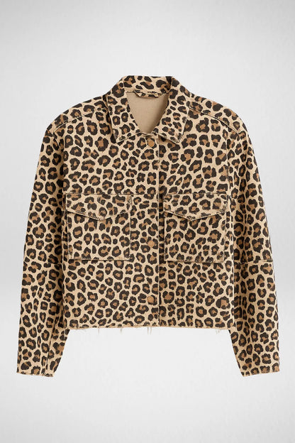 Leopard Print Denim Jacket – Stylish women’s casual outerwear in Pakistan, bold trendy denim streetwear.