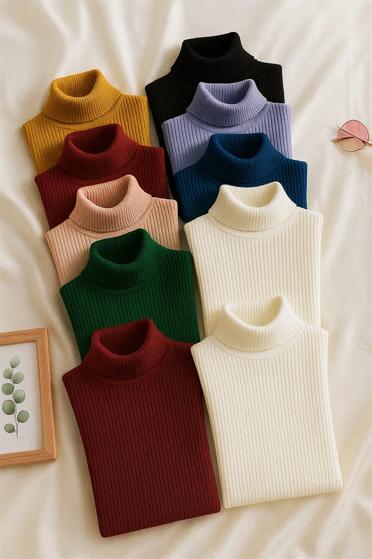 Bundle of 3 unisex high neck sweaters – ribbed turtleneck winter tops for men and women