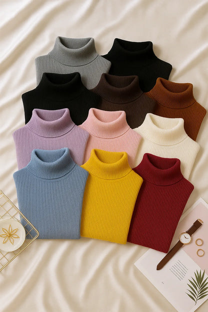 Collection of colorful turtleneck sweaters high neck