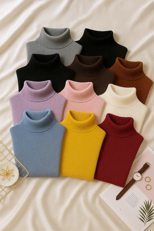 Collection of colorful turtleneck sweaters high neck