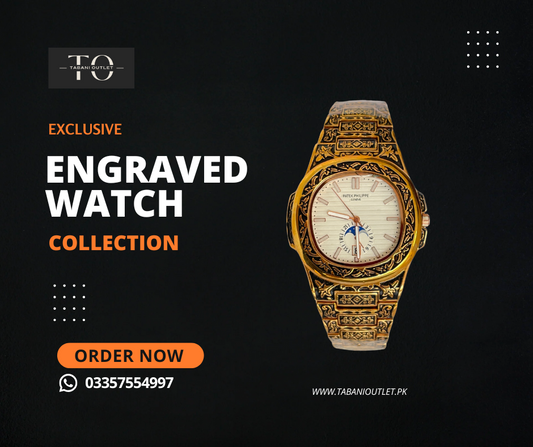 Golden Engraved Watch with moon chornograph