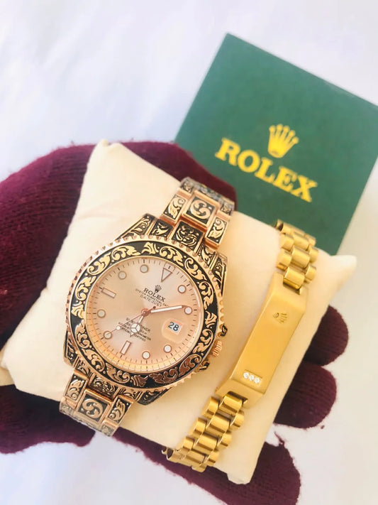 Engraved chain watch rosegold dail with date