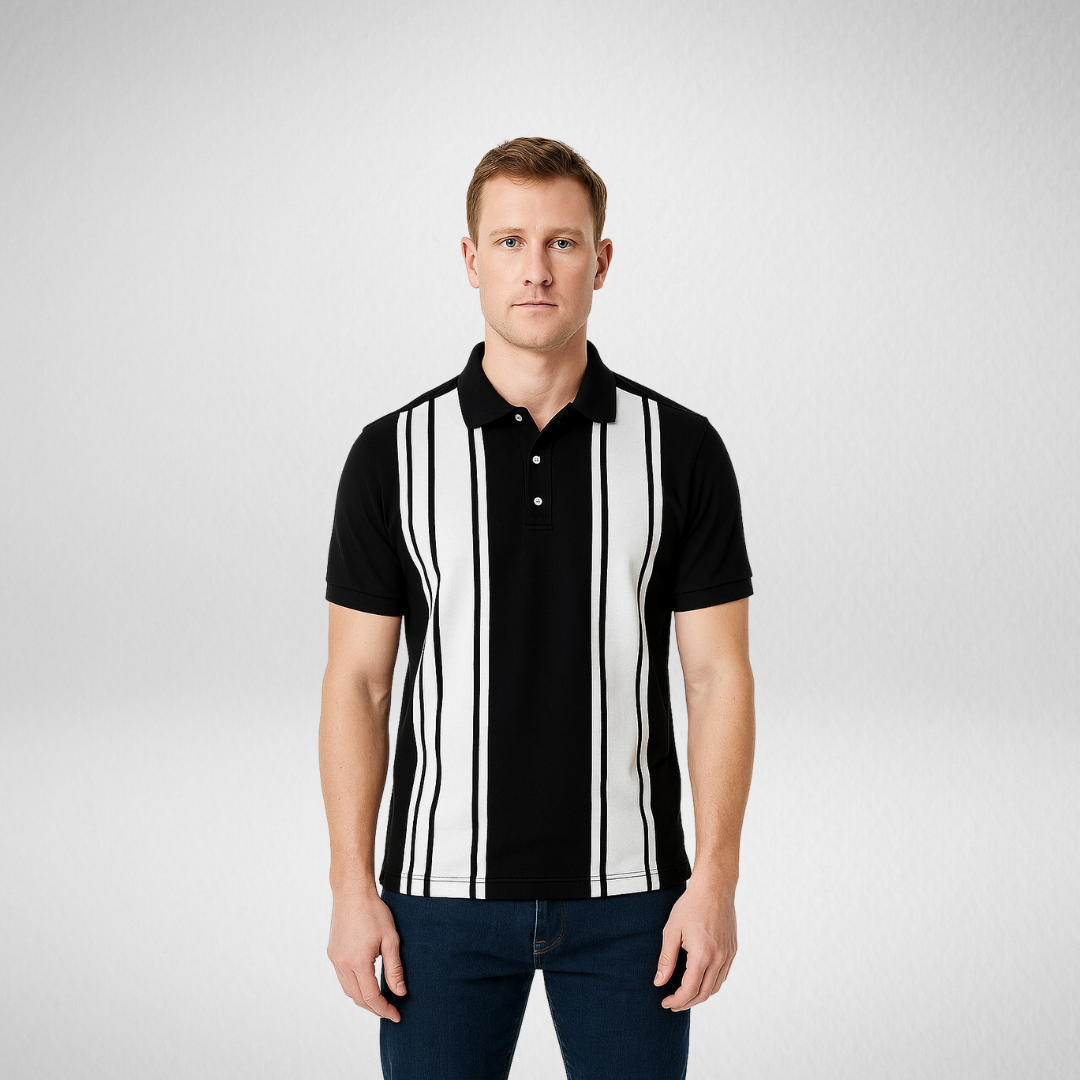 Twin Stripe Polo Shirt Black & White – Unisex couple polo for men and women in Pakistan, stylish polo t-shirt.