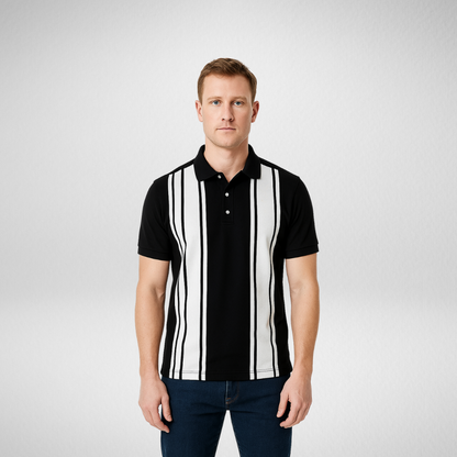 Twin Stripe Polo Shirt Black & White – Unisex couple polo for men and women in Pakistan, stylish polo t-shirt.