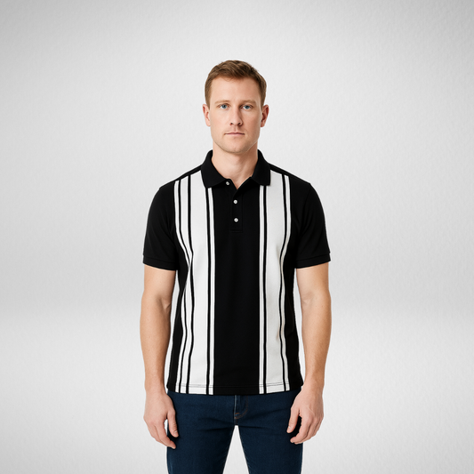 Twin Stripe Polo Shirt Black & White – Unisex couple polo for men and women in Pakistan, stylish polo t-shirt.