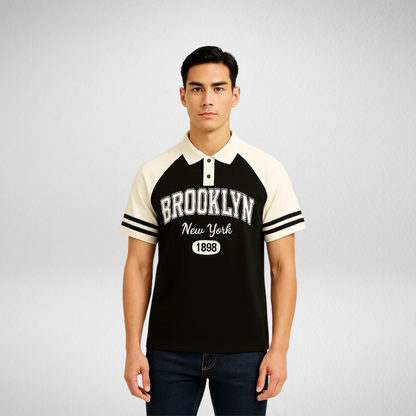 Black Brooklyn 1899 Polo Shirt – Men’s stylish polo t-shirt in Pakistan, premium quality casual wear.