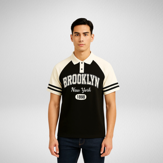Black Brooklyn 1899 Polo Shirt – Men’s stylish polo t-shirt in Pakistan, premium quality casual wear.