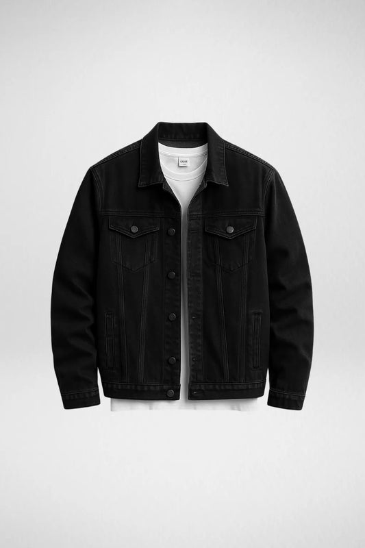Black Denim Jacket – Unisex stylish casual outerwear for men and women in Pakistan, versatile trendy denim jacket.