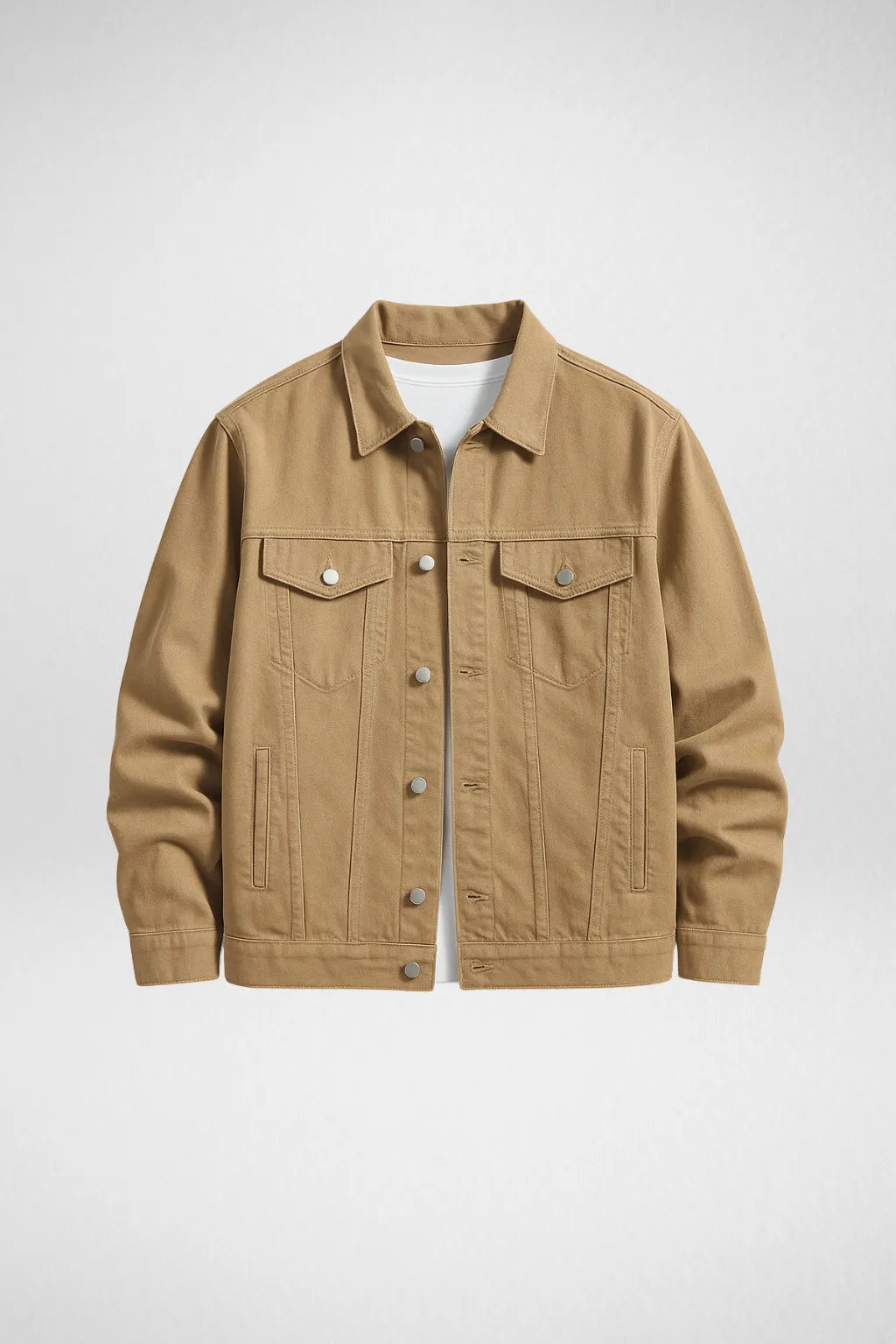 Camel Brown Denim Jacket – Unisex stylish casual outerwear for men and women in Pakistan, versatile trendy denim jacket
