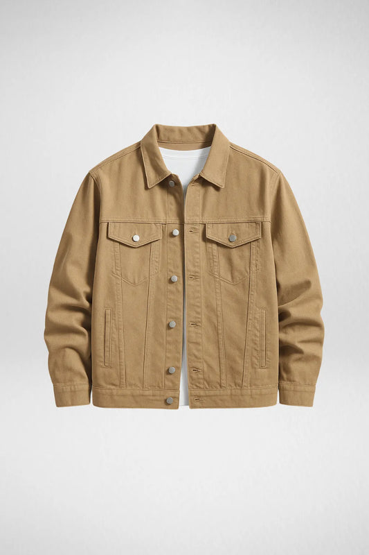 Camel Brown Denim Jacket – Unisex stylish casual outerwear for men and women in Pakistan, versatile trendy denim jacket
