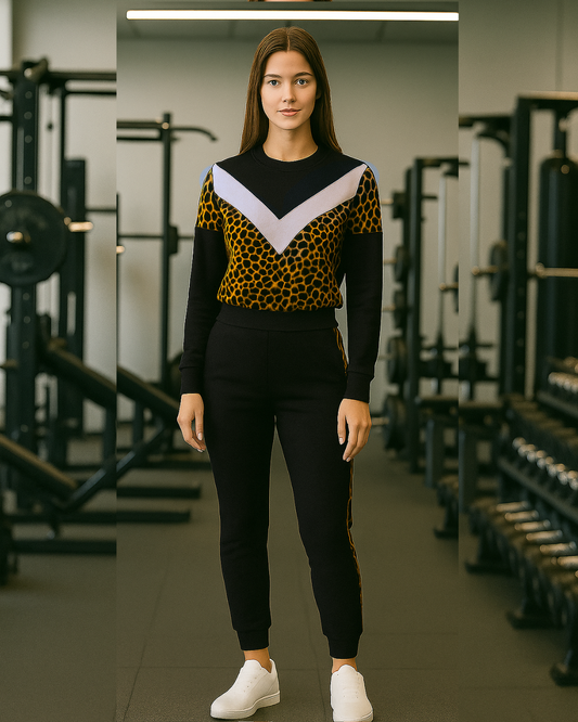 Urban Jungle Tracksuit – women’s grey co-ord set with leopard print