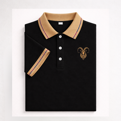 Signature Black Polo Shirt brown collar