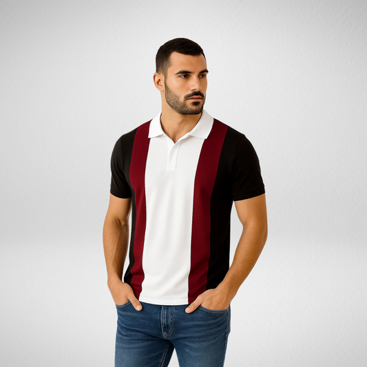 Twin Stripe Polo Shirt Black & Maroon – Unisex couple polo for men and women in Pakistan, stylish polo t-shirt.