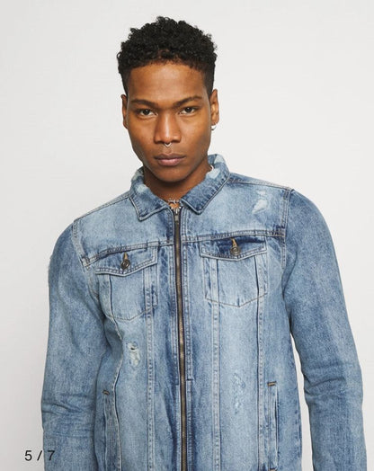 blue brave soul zipper denim jacket for men